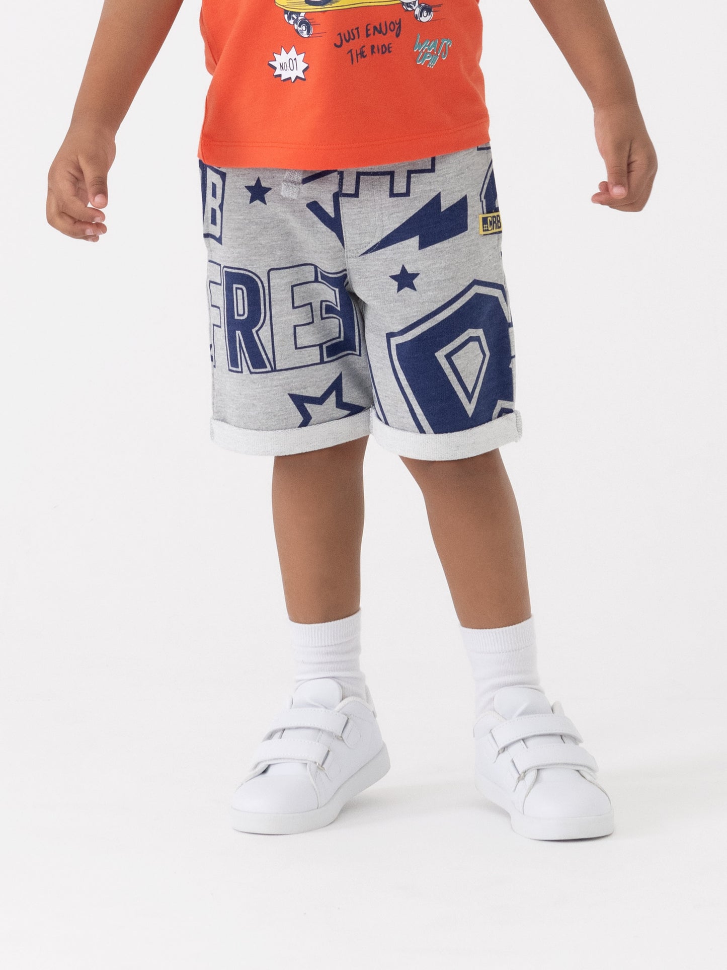 Shorts in Stickers Pattern with CRB Patch - Grey
