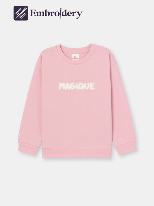 Solid Sweatshirt with (Magique) Chenille emboidery - Pink