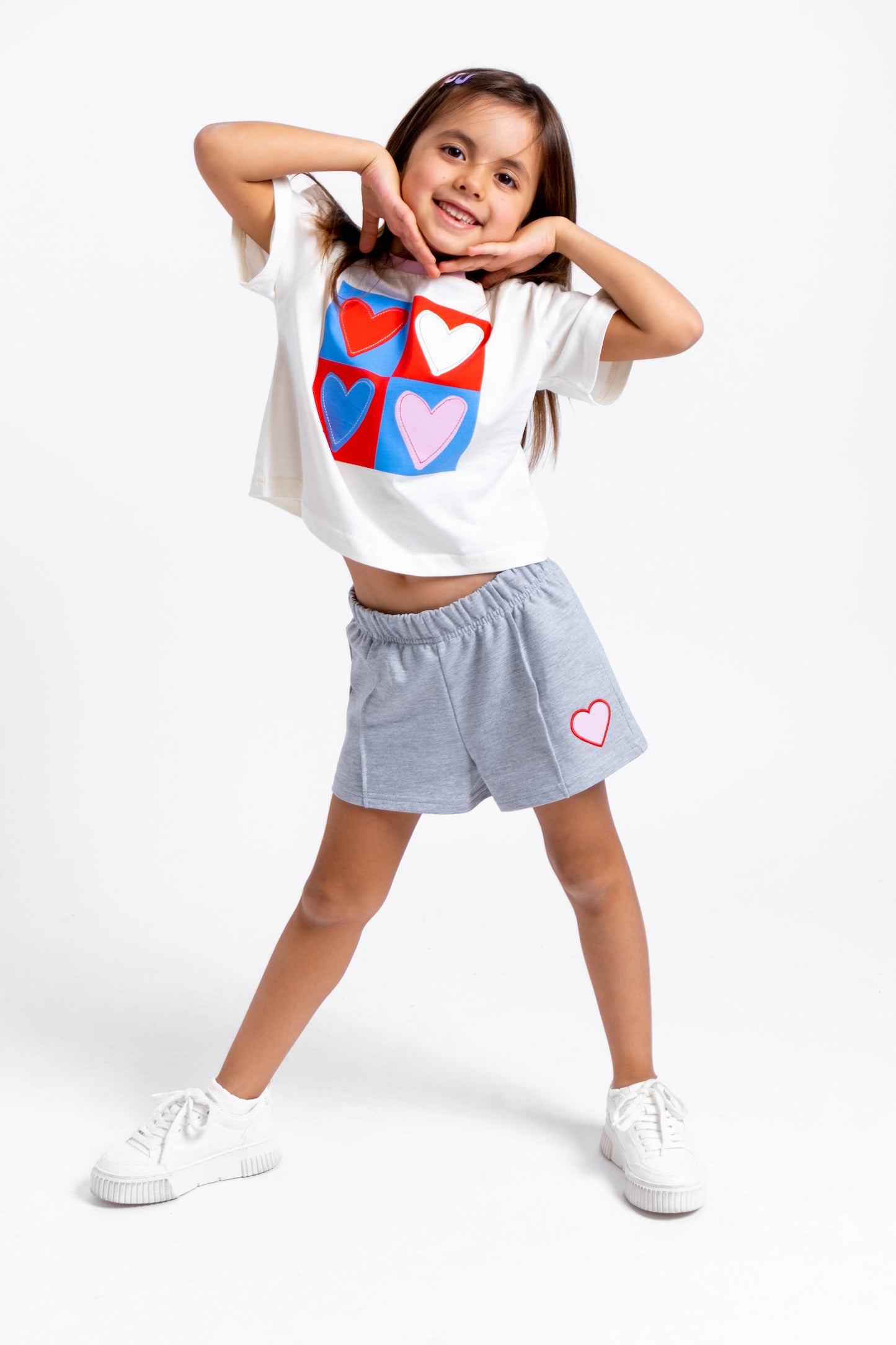 Solid Play-All-Day (or Play & Lounge) Shorts with Heart Patch - Grey