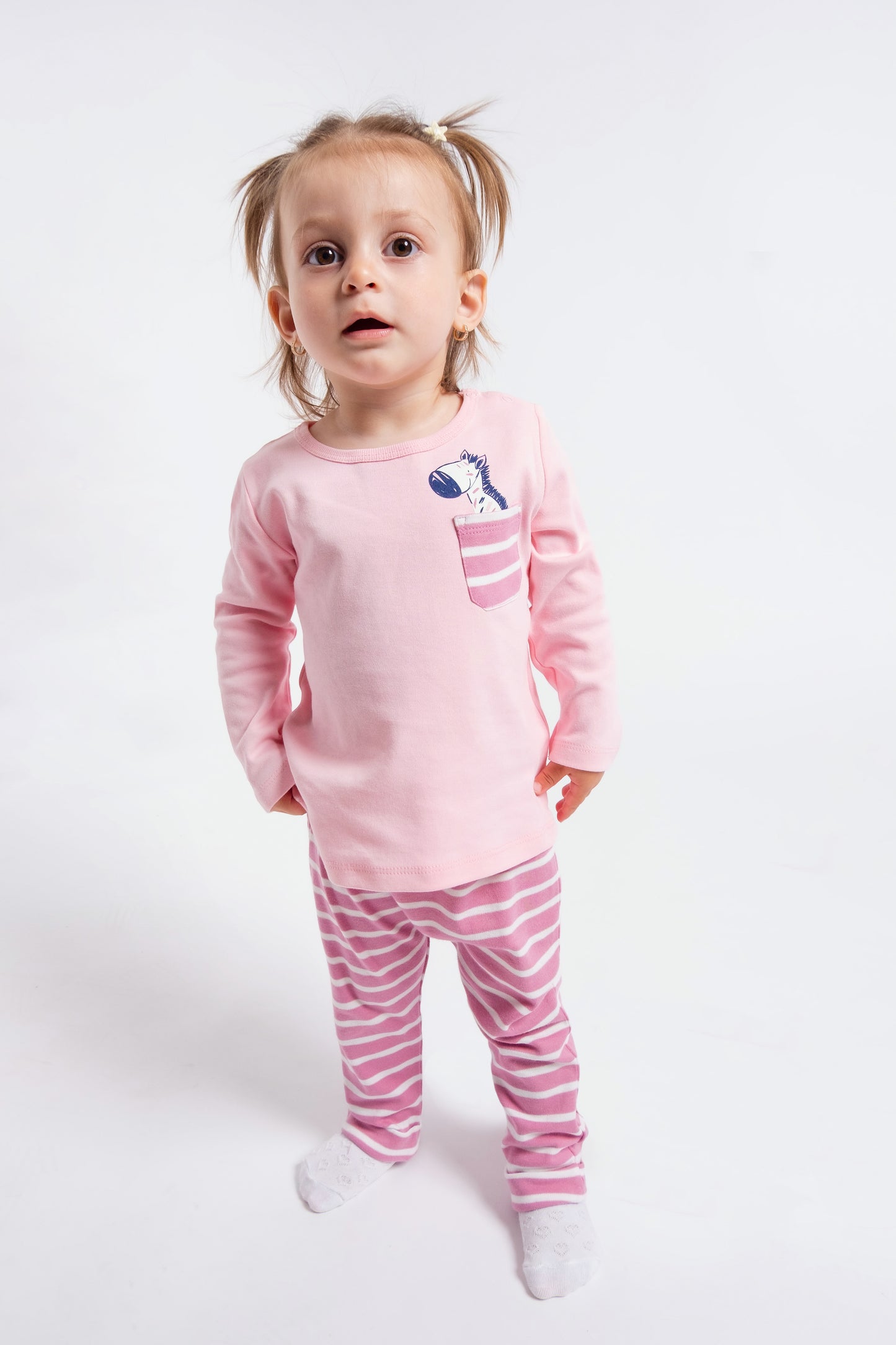 Two Piece Long Sleeve Top & Pant Set - Pink