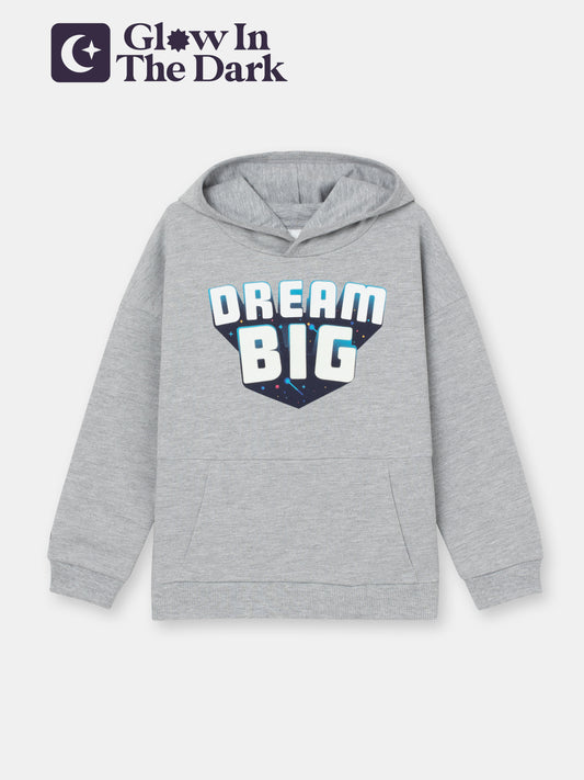 Hoodie Sweatshirt with (Dream Big) Glow-in-the-Dark Phrase - Grey