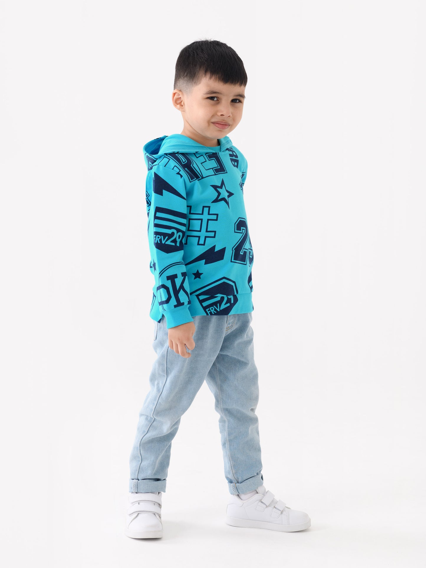 Hoodie Sweatshirt in Stickers Pattern - Blue