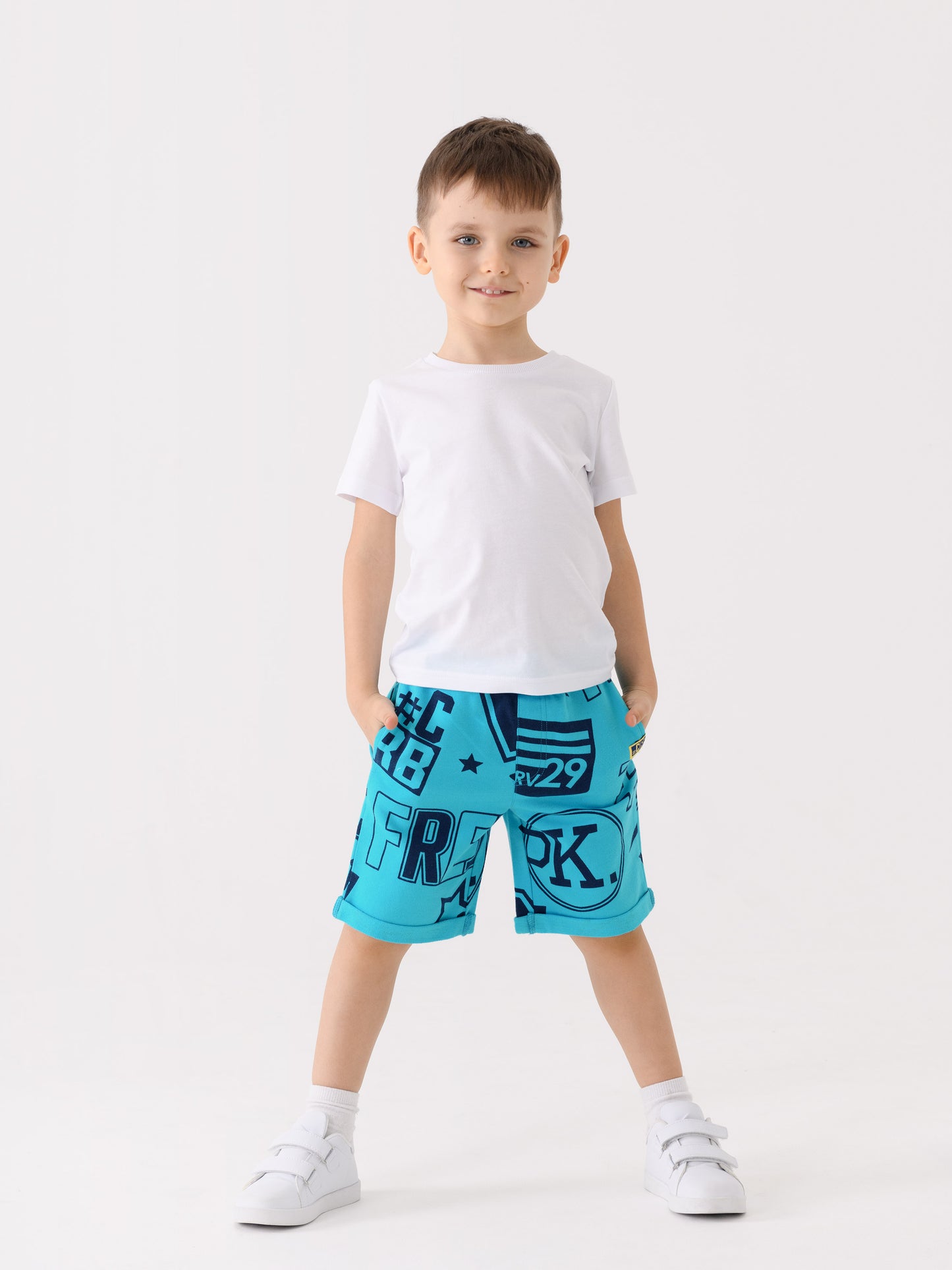 Shorts in Stickers Pattern with CRB Patch - Blue