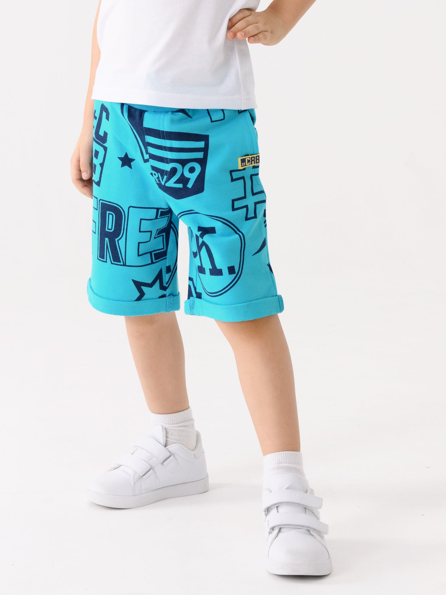 Shorts in Stickers Pattern with CRB Patch - Blue