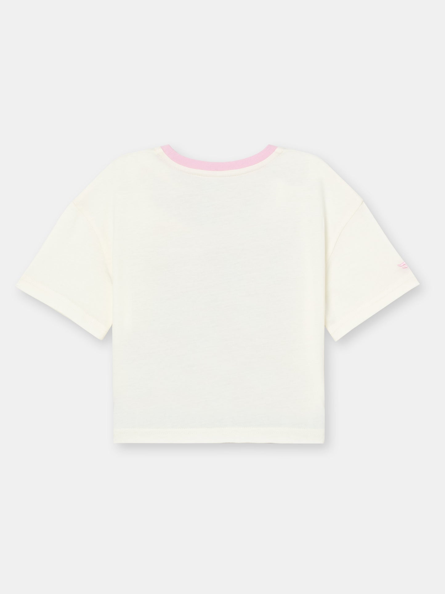 Boxy Short Sleeve T-Shirt with (Heart) Graphic and Embroidery - Ecru