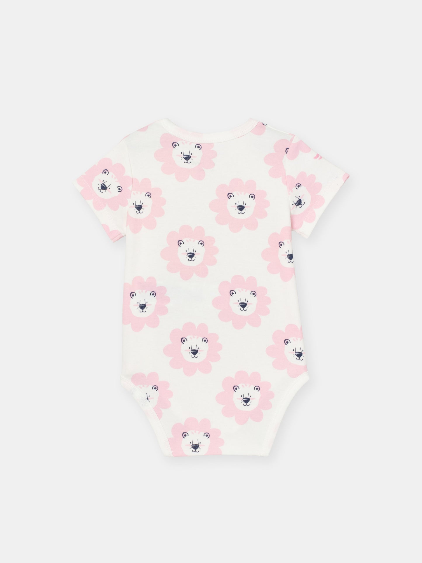 Short Sleeve Wrap Front Bodysuit with (Floral Lion) Pattern - White