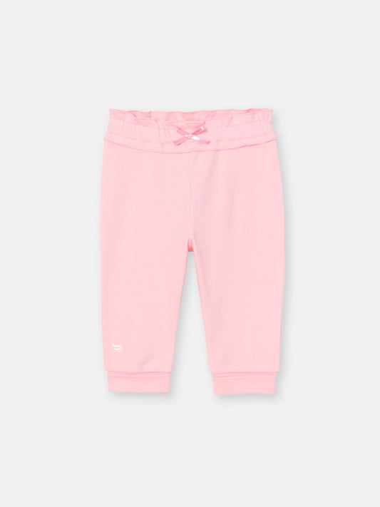 Ruffle Waistband Pants with Adjustable Cuffs in Solid - Pink