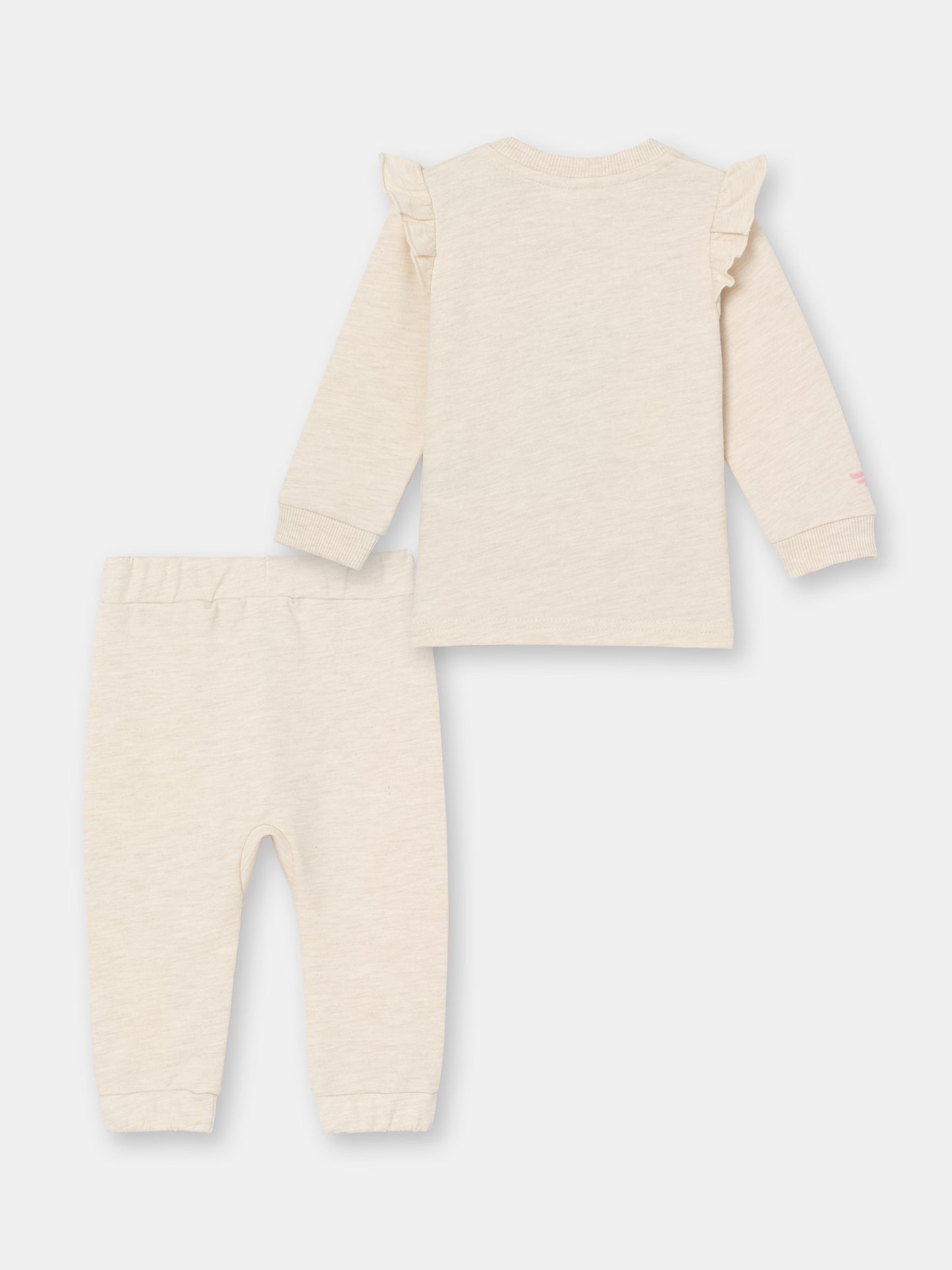 Two Piece Chenille (Koala) Embroidery Flutter Sweatshirt & Jogger Set - Ecru