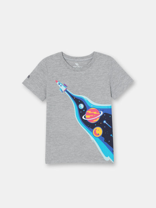 Short Sleeve T-Shirt with (Spaceship) Graphic - Grey