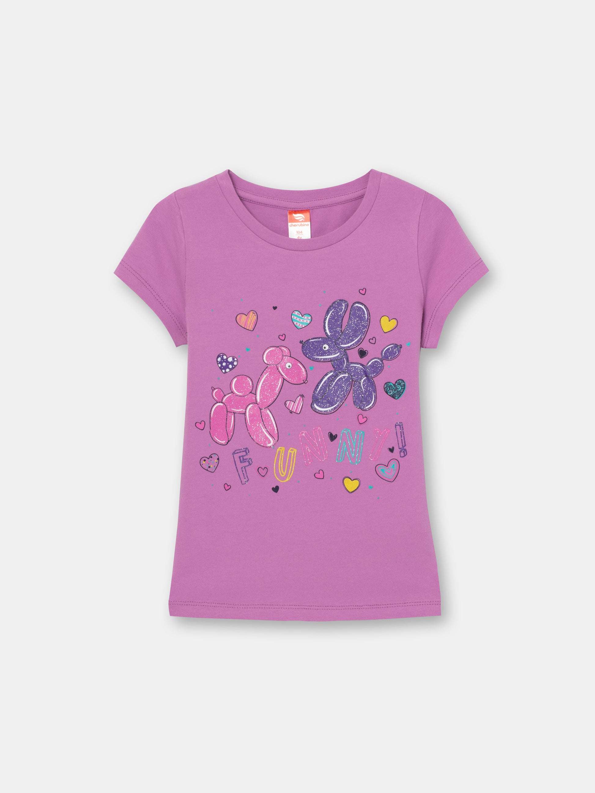 CWKG 62806-44-282 - Cherubino girls violet t-shirt with balloon puppy print - front