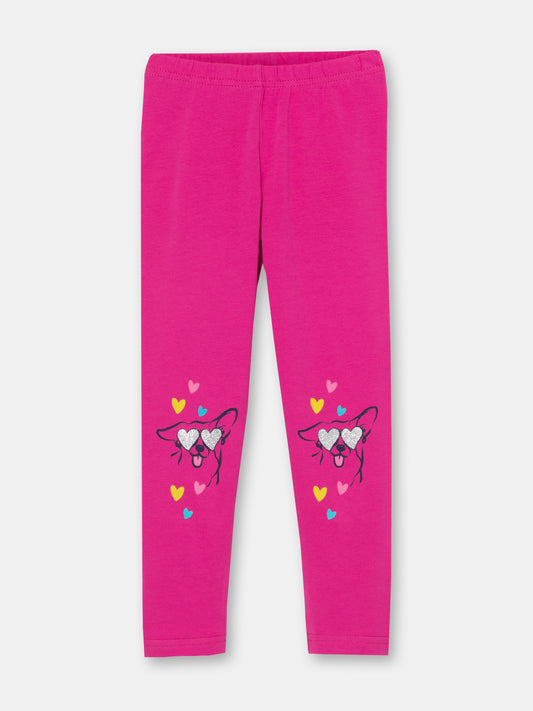 CWKG 70070-46-282 - Cherubino girls raspberry leggings with puppy in love print - front